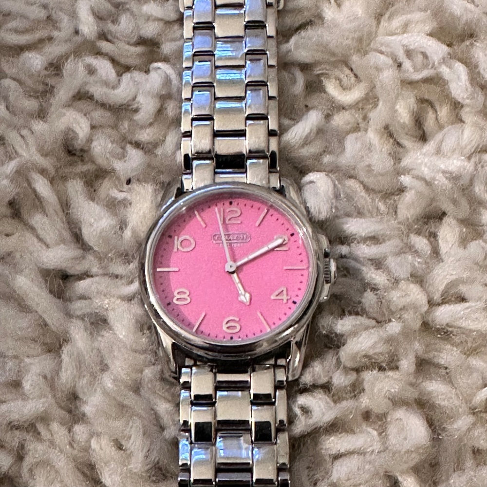 Coach Women's Watch Quartz Analog Stainless Steel . Pink Face/Silver